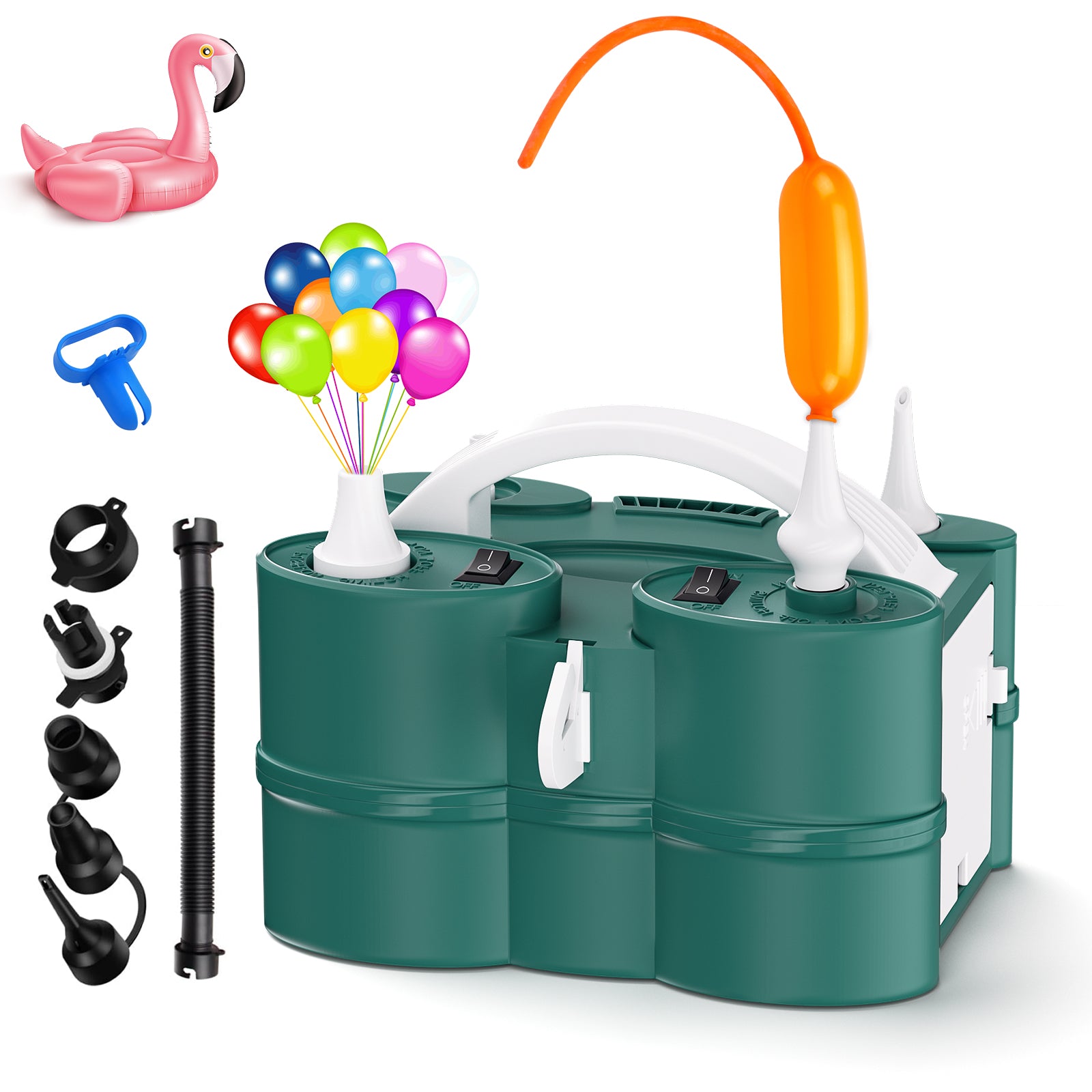 ID IDAODAN Electric Balloon Pump, Portable Electric Balloon Blower Machine Balloon Air Pump Dual Nozzle Rose Red 110V 600W Balloon Inflator for Party Decorations