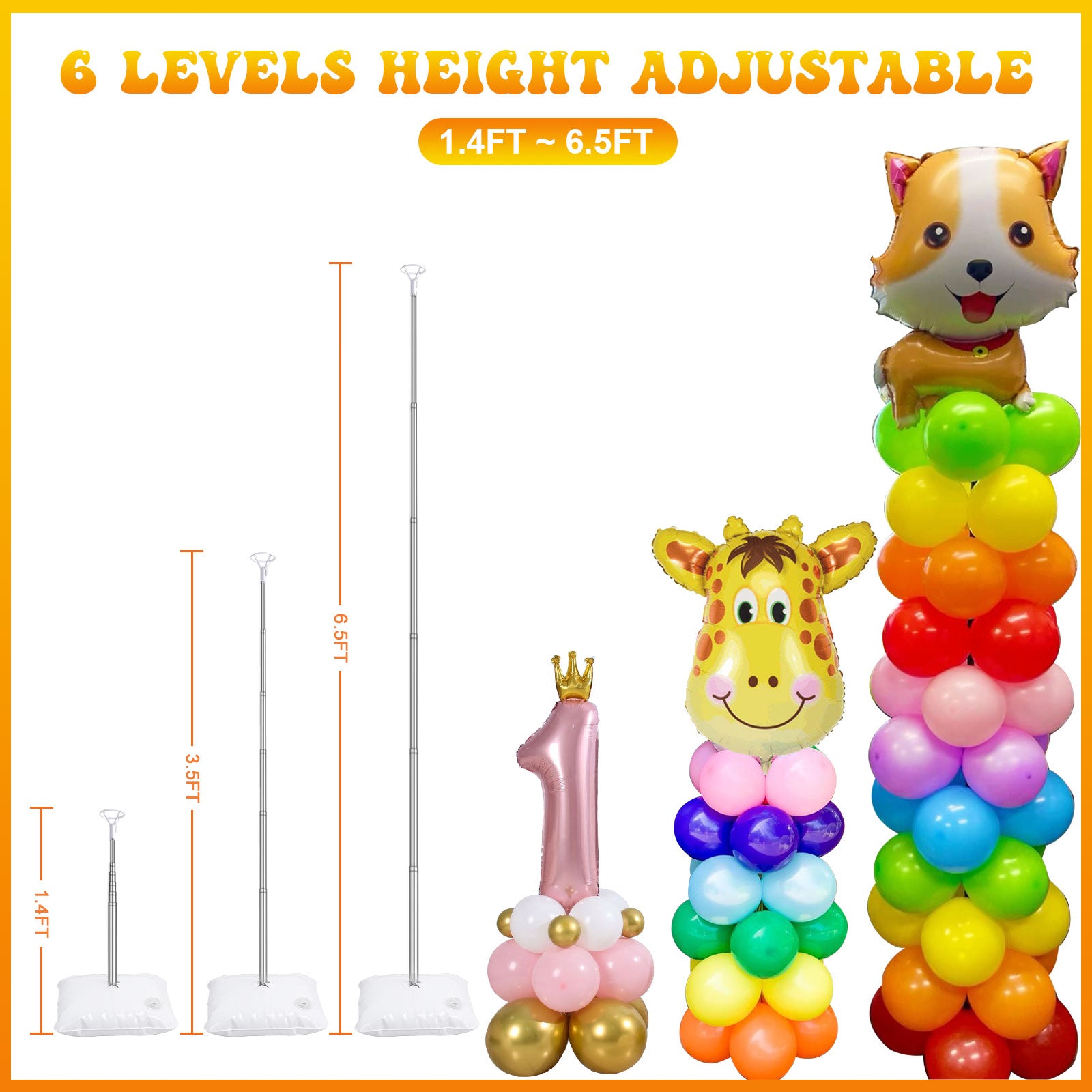 IDAODAN 2 Set Balloon Column Kit for Kids, Balloon Column Stand with Base, 6.5ft Height Balloon Tower Stand for Wedding Baby Shower Birthday Party Event Decorations