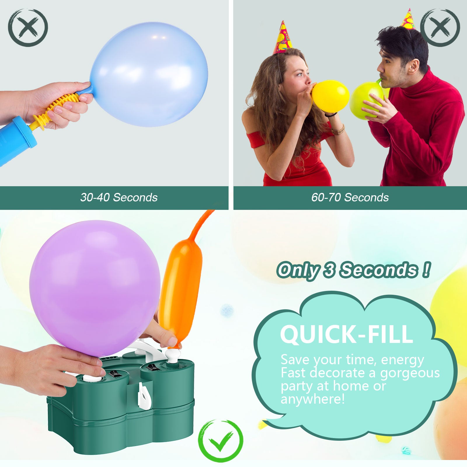 ID IDAODAN Electric Balloon Pump, Portable Electric Balloon Blower Machine Balloon Air Pump Dual Nozzle Rose Red 110V 600W Balloon Inflator for Party Decorations